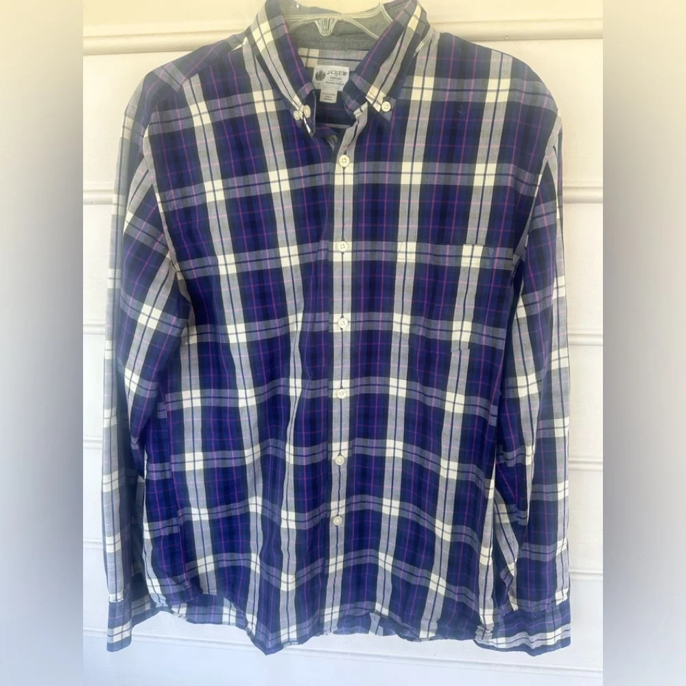 J. Crew Men's Blue and White Plaid Shirt